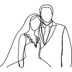 Minimalist Line Art of a Couple at Their Wedding for Invitations, Portrait Displays, Lifestyle Blogs, Romantic Websites, and Wedding Planning Content  