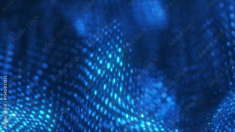 Poster abstract deep blue digital wave background with glowing particles creating intricate patterns. seaml