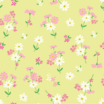 Spring pastel florals daisy and sunflowers seamless pattern print