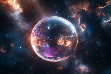 Obraz premium A planet-sized crystal orb reflecting the cosmic expanse, floating in deep space.