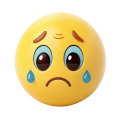 Fototapeta premium Sad yellow emoji with tears isolated on transparent background
