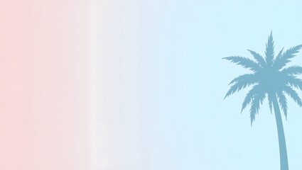 Fototapeta na wymiar Minimalist Palm Tree Silhouette on Pastel Blue-Pink Gradient Background