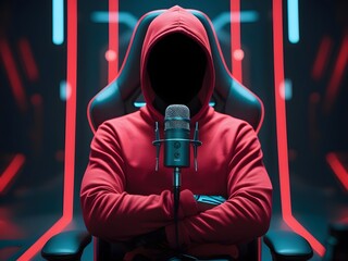 Mysterious Red-Hooded Figure with Hidden Face