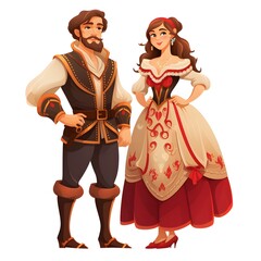 Cultural diversity concept with man and woman in traditional costumes illustration