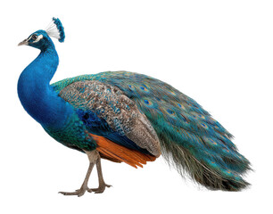 Obraz premium Majestic peacock displaying vibrant plumage in nature captivating wildlife outdoor setting cut out png