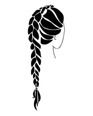 Silhouette of a stylish braid hairstyle, fashionable women's styling for design