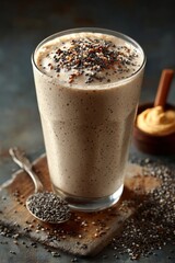 Creamy Beige Smoothie with Chia Seeds and Peanut Butter