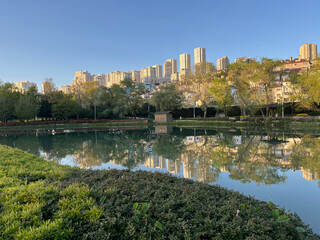 Beautiful lake park view in Istanbul, Turkey. 