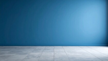 Empty Room with Blue Wall and Concrete Floor: Minimalist Interior Design