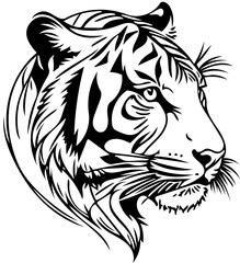 Fototapeta premium Tiger head side view, geometric tattoo line art, black and white vector