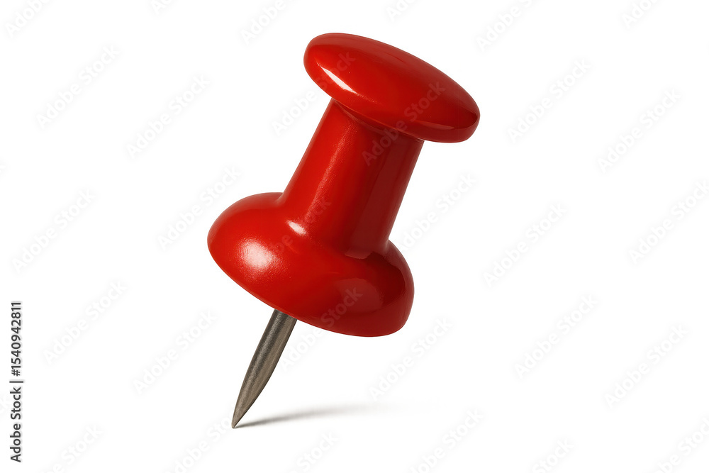 Poster close-up of a red push pin isolated on a transparent background studio shot