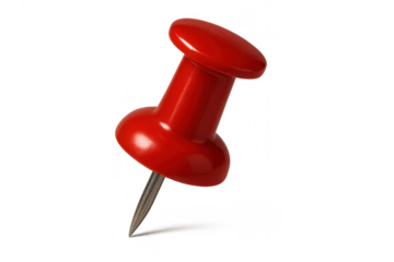 Close-up of a red push pin isolated on a transparent background studio shot