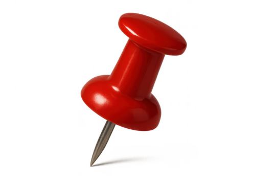 Close-up of a red push pin isolated on a transparent background studio shot