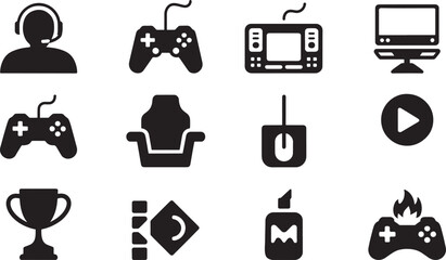 Ten Black Vector Silhouettes Gaming Icons Set