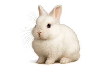 Obraz premium Adorable white rabbit sitting isolated on transparent background, cut out animal