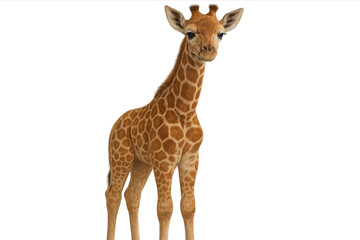 Fototapeta premium Cute giraffe calf standing isolated on transparent background, full shot