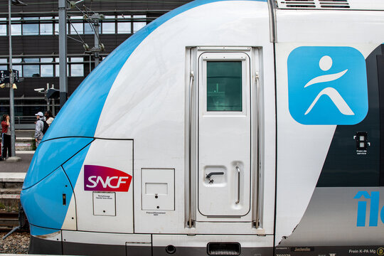 SNCF Train Exterior with Door at Train Station