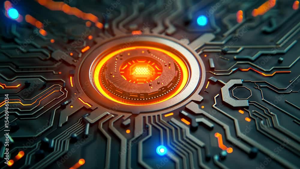 Aufkleber futuristic cpu: a detailed look at a high-tech cpu, intricate circuits and glowing components, conve