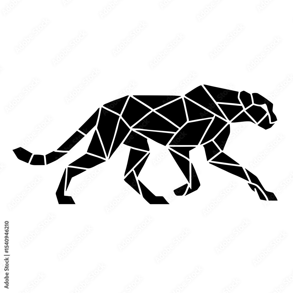 Poster a minimalist geometric artwork of a cheetah in motion, using sharp, angled lines to create a modern 