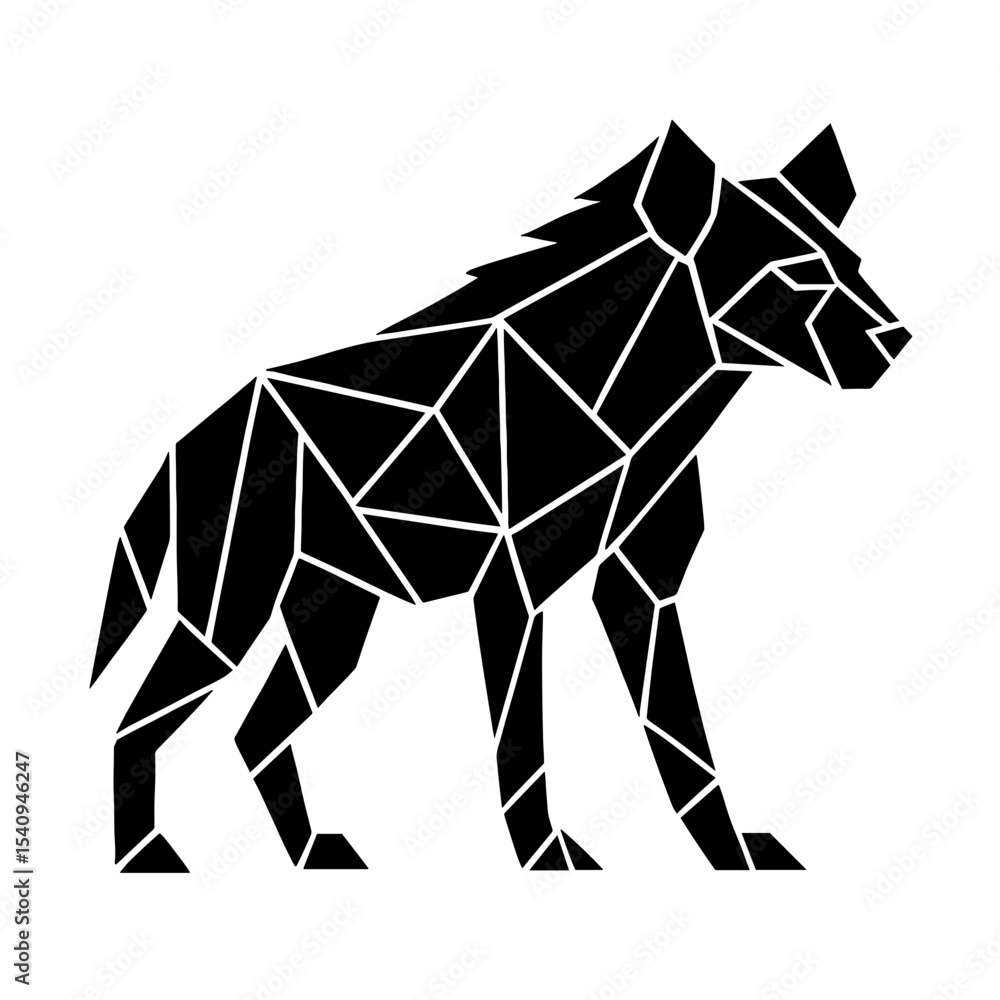 Poster an artistic representation of a hyena. the monochrome illustration is a geometric exploration of for