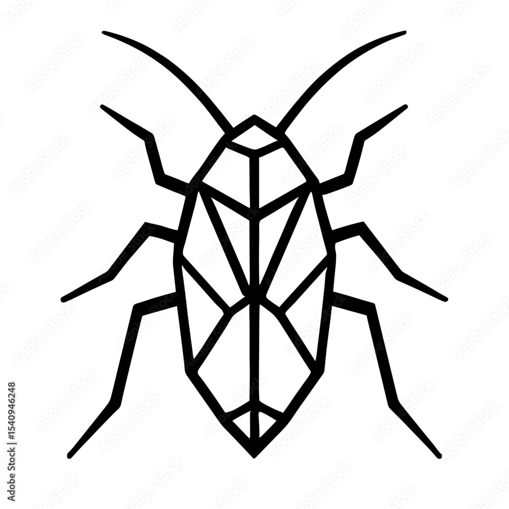 Poster a minimalist vector illustration showcases a geometric insect, crafted with clean lines and sharp an
