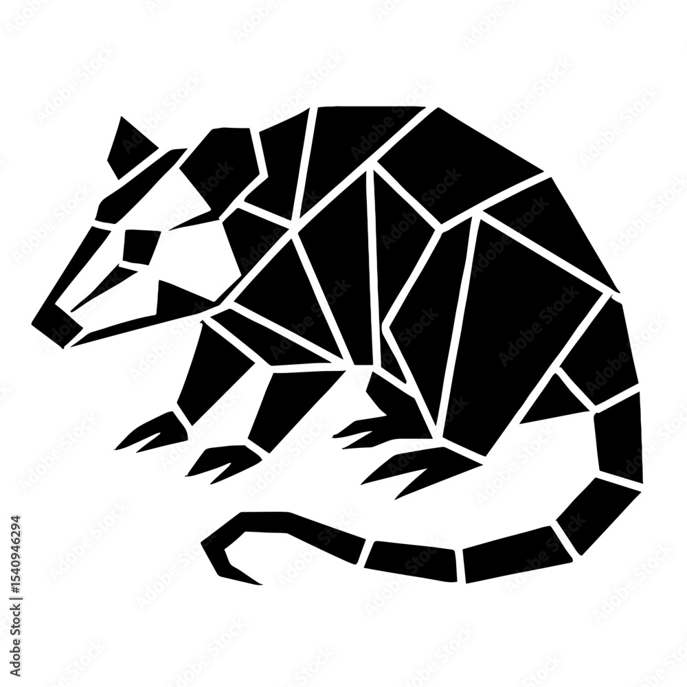 Poster a minimalist artistic representation of an opossum in a geometric, low-poly style, creating a modern