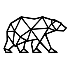 Geometric polar bear, minimalist design, polygon animal, line art, black and white illustration.