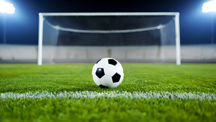 Traditional Soccer Ball on Pitch Near Goal Area
