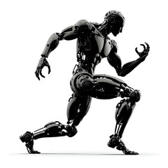 Fototapeta premium Monochrome image of a cyborg standing in a tense bodybuilding pose on a white isolated background. Vector graphics. EPS.