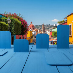 blue wooden plank mexican travel background