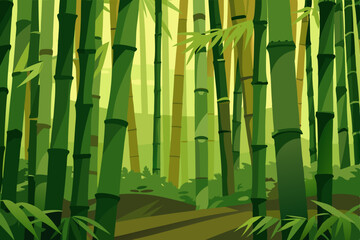 Obraz premium Zen garden bamboo forest: morning light on natural green stalks