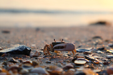 Small Sand Crab Among Seashells on Hilton Head Island Beach