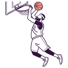 Vector of faceless basketball player dunking the ball. Great for sports poster, youth activities, and athletic events. This is not AI-Generated