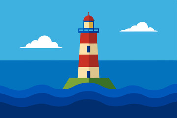 A beacon of safety, this white lighthouse stands proudly on an island, guiding navigation across the vast sea and dramatic coastline