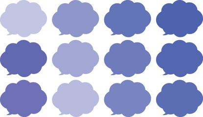 All the bubbles have a distinctive, rounded, cloud-like, or scalloped edge design. This vector image features twelve speech bubbles.