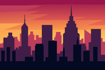 Fototapeta premium USA urban skylines silhouette illustration at sunset including New York City and Chicago