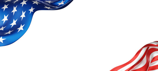 USA or American flag banner design on white background  with copy space 3D render