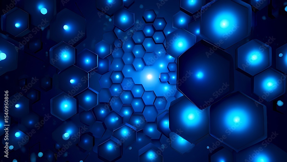 Poster abstract hexagon network glowing blue geometric pattern
