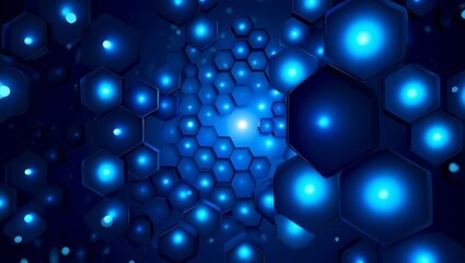 Abstract Hexagon Network Glowing Blue Geometric Pattern