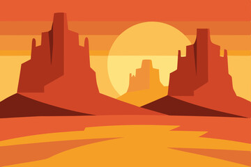 Sunset over Monument Valley A Minimalist Desert Landscape Illustration