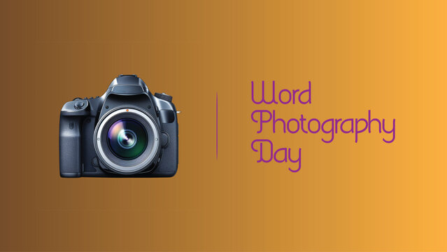 Vector design AI for World Photography Day with DSLR camera on orange background, minimal modern concept for photographers and creatives - Powered by Adobe