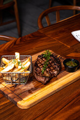 A steak on a board