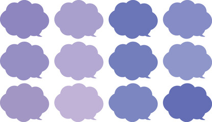 All the bubbles have a distinctive, rounded, cloud-like, or scalloped edge design. This vector image features twelve speech bubbles.