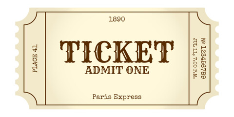 Vintage Paris Express ticket mockup. Antique travel pass with retro design, admit one. Classic ticket for train travel concept © SincereArt