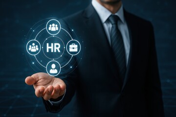 Businessman Hold Circle Network Structure HR Management Recruit