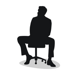 Handsome man figure sitting on chair, black silhouette rotating chair