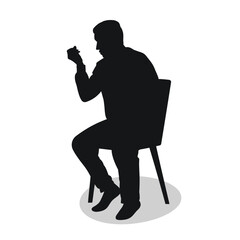 Experienced man explaining sitting, hand gesture, black silhouette