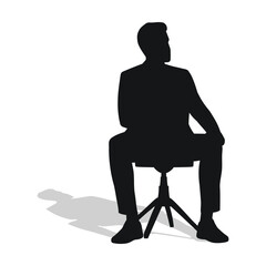 Stately man sits on a screw stool, black silhouette of a handsome male figure