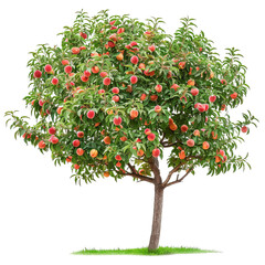 A vibrant peach tree laden with ripe, juicy peaches, showcasing a bounty of colors against lush green leaves.
