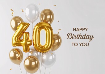 Happy 40th Birthday Celebration with Gold and White Balloons